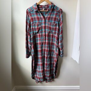 ANTHROPOLOGIE Pilcro Longline Plaid Button Front Shirt Oversized Fall Baggy S